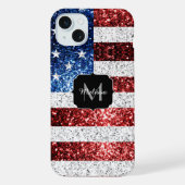 USA Flaggen Rot-Blau-Glitzern Glitzern Monogram iPhone Hülle (Rückseite)