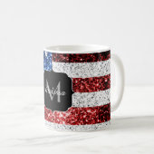 USA Flaggen Rot-Blau-Glitzern Glitzern Monogram Kaffeetasse (VorderseiteRechts)