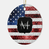 USA Flaggen Rot-Blau-Glitzern Glitzern Monogram Keramik Ornament (Links)