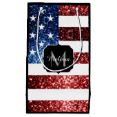 USA Flaggen Rot-Blau-Glitzern Glitzern Monogram Kleine Geschenktüte (Vorderseite)
