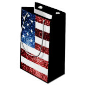 USA Flaggen Rot-Blau-Glitzern Glitzern Monogram Kleine Geschenktüte (Rückseite Schrägansicht)