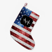 USA Flaggen Rot-Blau-Glitzern Glitzern Monogram Kleiner Weihnachtsstrumpf (Vorderansicht (hängend))