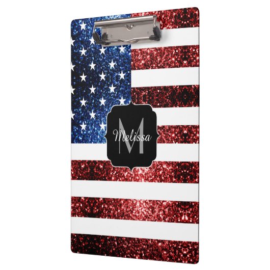 USA Flaggen Rot-Blau-Glitzern Glitzern Monogram Klemmbrett (Links)