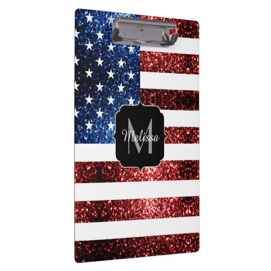 USA Flaggen Rot-Blau-Glitzern Glitzern Monogram Klemmbrett (Rechts)