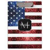 USA Flaggen Rot-Blau-Glitzern Glitzern Monogram Klemmbrett (Vorderseite)
