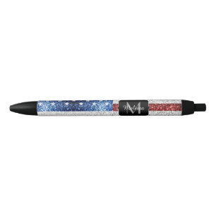 USA Flaggen Rot-Blau-Glitzern Glitzern Monogram Kugelschreiber