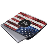 USA Flaggen Rot-Blau-Glitzern Glitzern Monogram Laptopschutzhülle (Vorne Knopf)