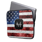USA Flaggen Rot-Blau-Glitzern Glitzern Monogram Laptopschutzhülle (Vorderseite Links)