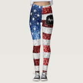 USA Flaggen Rot-Blau-Glitzern Glitzern Monogram Leggings (Vorderseite)