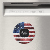 USA Flaggen Rot-Blau-Glitzern Glitzern Monogram Magnet (In Situ (Geschirrspüler))