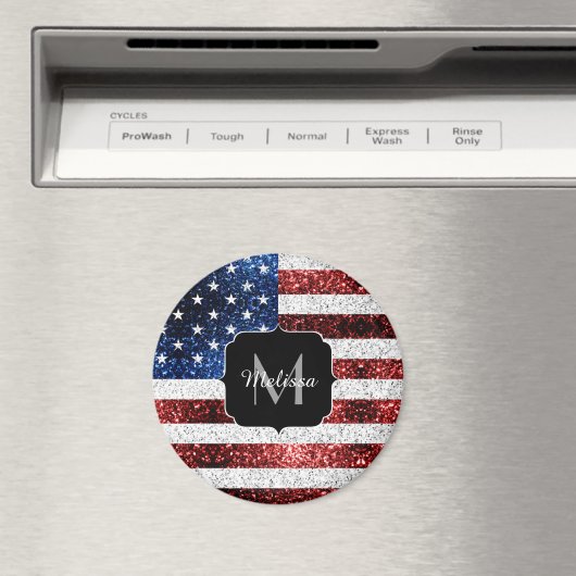 USA Flaggen Rot-Blau-Glitzern Glitzern Monogram Magnet (In Situ (Geschirrspüler))