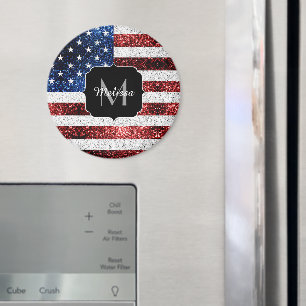 USA Flaggen Rot-Blau-Glitzern Glitzern Monogram Magnet