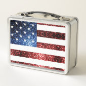 USA Flaggen Rot-Blau-Glitzern Glitzern Monogram Metall Lunch Box (Rückseite)