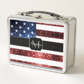 USA Flaggen Rot-Blau-Glitzern Glitzern Monogram Metall Lunch Box (Vorderseite)