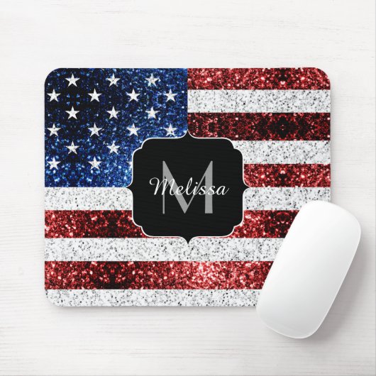 USA Flaggen Rot-Blau-Glitzern Glitzern Monogram Mousepad (Mit Mouse)