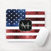 USA Flaggen Rot-Blau-Glitzern Glitzern Monogram Mousepad (Mit Mouse)