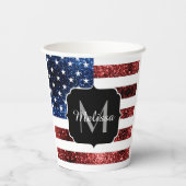 USA Flaggen Rot-Blau-Glitzern Glitzern Monogram Pappbecher (Rückseite)