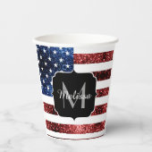 USA Flaggen Rot-Blau-Glitzern Glitzern Monogram Pappbecher (Vorderseite)