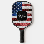 USA Flaggen Rot-Blau-Glitzern Glitzern Monogram Pickleball Schläger (Rückseite)