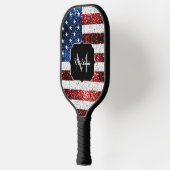 USA Flaggen Rot-Blau-Glitzern Glitzern Monogram Pickleball Schläger (Links)