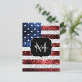 USA Flaggen Rot-Blau-Glitzern Glitzern Monogram Postkarte (Stehend Vorderseite)