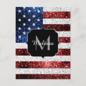USA Flaggen Rot-Blau-Glitzern Glitzern Monogram Postkarte (Vorderseite)