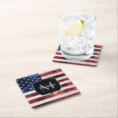 USA Flaggen Rot-Blau-Glitzern Glitzern Monogram Rechteckiger Pappuntersetzer (Vor Ort)