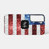 USA Flaggen Rot-Blau-Glitzern Glitzern Monogram Samsung Galaxy Hülle (Rückseite (Horizontal))
