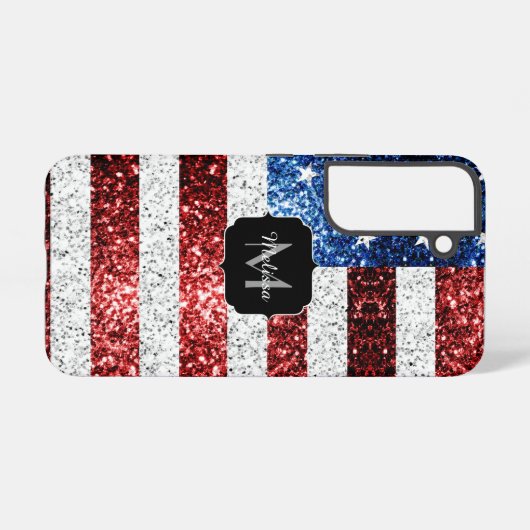 USA Flaggen Rot-Blau-Glitzern Glitzern Monogram Samsung Galaxy Hülle (Rückseite (Horizontal))