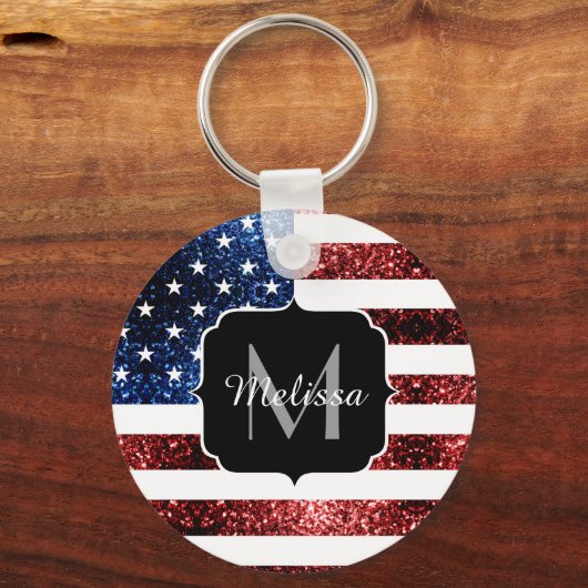 USA Flaggen Rot-Blau-Glitzern Glitzern Monogram Schlüsselanhänger (Rückseite)