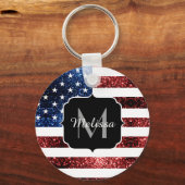 USA Flaggen Rot-Blau-Glitzern Glitzern Monogram Schlüsselanhänger (Vorderseite)