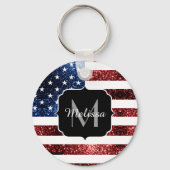 USA Flaggen Rot-Blau-Glitzern Glitzern Monogram Schlüsselanhänger (Rückseite)