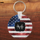 USA Flaggen Rot-Blau-Glitzern Glitzern Monogram Schlüsselanhänger (Vorderseite)