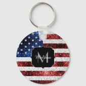 USA Flaggen Rot-Blau-Glitzern Glitzern Monogram Schlüsselanhänger (Rückseite)