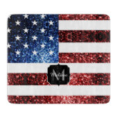 USA Flaggen Rot-Blau-Glitzern Glitzern Monogram Schneidebrett (Vorderseite)