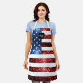 USA Flaggen Rot-Blau-Glitzern Glitzern Monogram Schürze (Getragen)