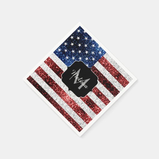USA Flaggen Rot-Blau-Glitzern Glitzern Monogram Serviette (Ecke)
