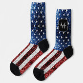 USA Flaggen Rot-Blau-Glitzern Glitzern Monogram Socken (Linkes Detail)