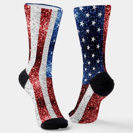 USA Flaggen Rot-Blau-Glitzern Glitzern Monogram Socken (Gewinkelt)
