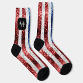 USA Flaggen Rot-Blau-Glitzern Glitzern Monogram Socken (Rechts)