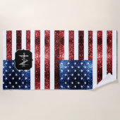 USA Flaggen Rot-Blau-Glitzern Glitzern Monogram Strandtuch (Vorderseite)