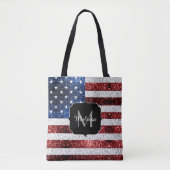 USA Flaggen Rot-Blau-Glitzern Glitzern Monogram Tasche (Vorderseite)