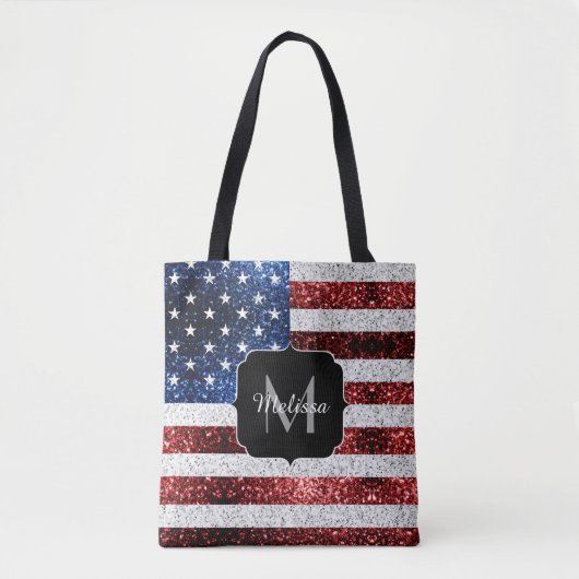 USA Flaggen Rot-Blau-Glitzern Glitzern Monogram Tasche (Vorderseite)