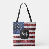USA Flaggen Rot-Blau-Glitzern Glitzern Monogram Tasche (Rückseite)