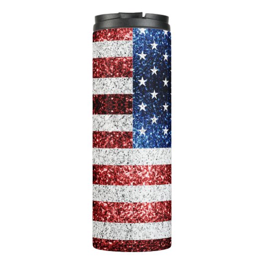 USA Flaggen Rot-Blau-Glitzern Glitzern Monogram Thermosbecher (Rückseite)