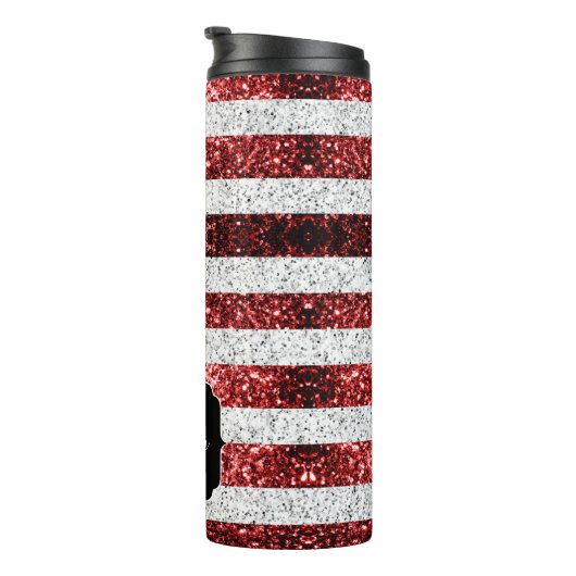 USA Flaggen Rot-Blau-Glitzern Glitzern Monogram Thermosbecher (Nach rechts gedreht)