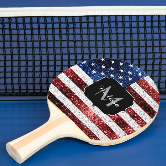 USA Flaggen Rot-Blau-Glitzern Glitzern Monogram Tischtennis Schläger (InSitu)