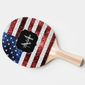 USA Flaggen Rot-Blau-Glitzern Glitzern Monogram Tischtennis Schläger (Seitenansicht)