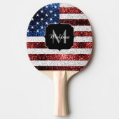 USA Flaggen Rot-Blau-Glitzern Glitzern Monogram Tischtennis Schläger (Vorderseite)