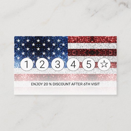 USA Flaggen Rot-Blau-Glitzern Glitzern Monogram Treuekarte (Rückseite)
